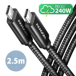 Дата-кабель Axagon BUCM2-CM25AB USB-C-USB-C 2.0, 2.5м, PD 240W 5A Black