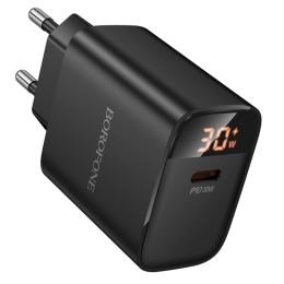 Адаптер живлення для телефона Borofone BA97A Ilustre single-port PD30W charger with digital display (EU) Black