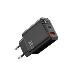 Адаптер живлення для телефона WIWU 20W Firefly GaN Fast Charger 1A + 1C with digital display Wi-G009 EU Black