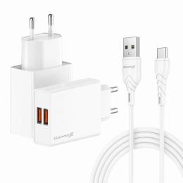 Мережевий зарядний пристрій для телефона Grand-X CH-15WT 5V 2, 4A 2USB White