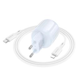 Мережевий зарядний пристрій для телефона Borofone BA93A Lustrous PD20W + QC3.0 (1USB-A/1C) + кабель Type-C to Lightning