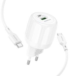 Мережевий зарядний пристрій для телефона Borofone BA93A Lustrous PD20W + QC3.0 (1USB-A/1C) + кабель Type-C to Type-C