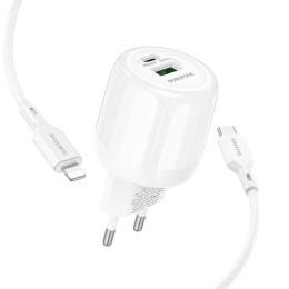 Мережевий зарядний пристрій для телефона Borofone BA94A Lustrous PD30W + QC3.0 (1USB-A/1C) + кабель Type-C to Lightning