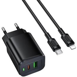 Мережевий зарядний пристрій для телефона Borofone BAS83A Star PD20W + QC3.0 (1USB-A/1C) + кабель Type-C to Lightning White (6941991126796)