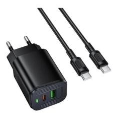 Мережевий зарядний пристрій для телефона Borofone BAS83A Star PD20W + QC3.0 (1USB-A/1C) + кабель Type-C to Type-C Black