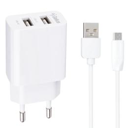 Мережевий зарядний пристрій для телефона Gelius Simple GP-HC059 2USB/2.4A + кабель MicroUSB White