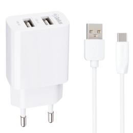 Мережевий зарядний пристрій для телефона Gelius Simple GP-HC059 2USB/2.4A + кабель Type-C (00000100448) White