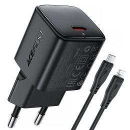 Мережевий зарядний пристрій для телефона Acefast A117 PD20W mini GaN fast charger (USB-C) Cable Type-C to Lightning 1, 2m Black (6974316286509)