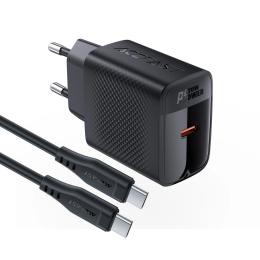 Мережевий зарядний пристрій для телефона Acefast A82 PD20W GaN (USB-C) Cable Type-C to Type-C 1, 2m Black (6974316280057)