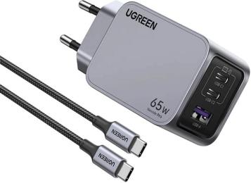 Мережевий зарядний пристрій для телефона Ugreen X755 Nexode Pro 2xUSB-C + USB 65W GaN Charger with USB-C Cable (25871) Gray