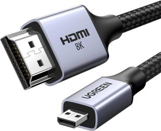 Відео-кабель Ugreen HD164 Micro-HDMI Male to HDMI 2.1 Male 8K@60Hz 1m Black (15516)