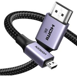 Відео-кабель Ugreen HD164 Micro-HDMI Male to HDMI 2.1 Male 8K@60Hz 2m Black (15517)