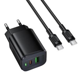 Мережевий зарядний пристрій для телефона Borofone BAS83A Star PD20W + QC3.0 (1USB-A/1C) + кабель Type-C to Type-C White
