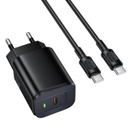 Мережевий зарядний пристрій для телефона Borofone BAS84A Star PD25W (1USB-C) + кабель Type-C to Type-C Black