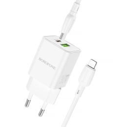 Мережевий зарядний пристрій для телефона Borofone BN14 Royal PD30W + QC3.0 (1USB-A/1C) + кабель Type-C to Lightning