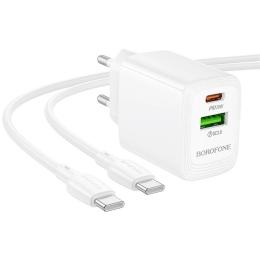 Мережевий зарядний пристрій для телефона Borofone BN27 Fuente PD20W + QC3.0 (1USB-A/1C) + кабель Type-C to Type-C (6941991120282)