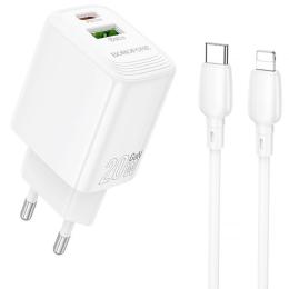 Мережевий зарядний пристрій для телефона Borofone BN27 Fuente PD20W + QC3.0 (1USB-A/1C) + кабель Type-C to Lightning