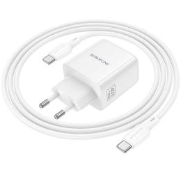 Мережевий зарядний пристрій для телефона Borofone BN33 Fuente PD40W (1USB-C) + кабель Type-C to Type-C White