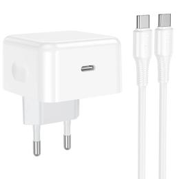 Мережевий зарядний пристрій для телефона Hoco C161A Speed PD40W (1USB-C) + кабель Type-C to Type-C White