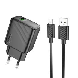 Мережевий зарядний пристрій для телефона Hoco CS21A Rich QC3.0 18W (1USB-A) + кабель USB to MicroUSB Black