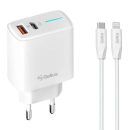 Мережевий зарядний пристрій для телефона Gelius Radiance GP-HC058 1Type-C + 1USB-A PD/QC3.0/PPS/Super VOOC 25 W + Gelius One Type-C to Lightning