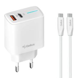 Мережевий зарядний пристрій для телефона Gelius Radiance GP-HC058 1Type-C + 1USB-A PD/QC3.0/PPS/Super VOOC 25 W + кабель Gelius One Type-C to Type-C