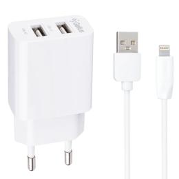 Мережевий зарядний пристрій для телефона Gelius Simple GP-HC059 2USB/2.4A + кабель Lightning White