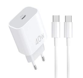 Мережевий зарядний пристрій для телефона WUW T108 PD 40W charger with C-C cable (6978749570358)