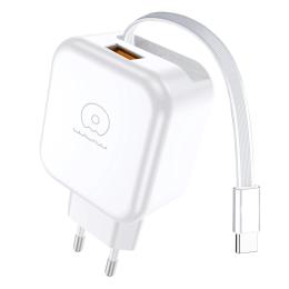 Мережевий зарядний пристрій для телефона WUW C268 12W fast charger USB A + retractable 70cm type c Cable (6978749570044)