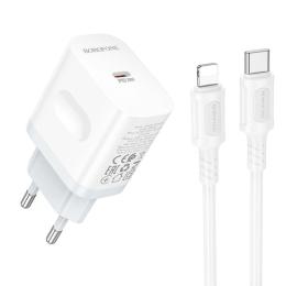 Мережевий зарядний пристрій для телефона Borofone BA99A Breeze single port PD20W charger set (C to iP) White (6941991121364)