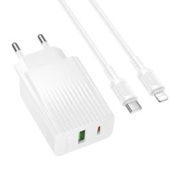 Мережевий зарядний пристрій для телефона Borofone BAS76A Source PD30W + QC3.0 charger set (C to iP) White (6941991122903)