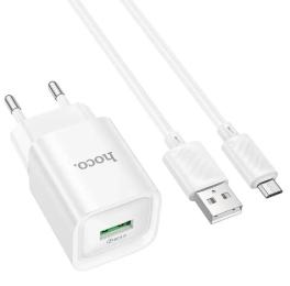 Мережевий зарядний пристрій для телефона Hoco C145A Charm QC3.0 charger set (Micro) (EU) White