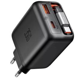 Мережевий зарядний пристрій для телефона Mcdodo CH-1280 GaN Charger 65cm retractable USB-C Cable 35W 1C1A Black