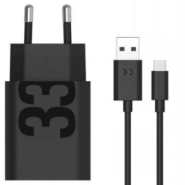 Мережевий зарядний пристрій для телефона Motorola 33W USB-A + кабель 1m USB-C Black (PG38C06448)