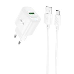 Мережевий зарядний пристрій для телефона Hoco C140A Smart White 18W + Type-C