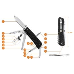 Мультитул RUIKE Trekker LD42-B Black ніж складаний, 114мм, 19 функцій