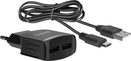 Мережевий зарядний пристрій для телефона Defender UPC-21 Black (83581) 2xUSB, 5V/2.1А з кабелем micro-USB