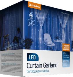 Гірлянда ColorWay CW-GW-300L33VWFBL Blue світлодіодна, штора-завіса (водоспад), 300 LED, 3