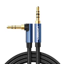 Аудіо-кабель Ugreen AV112 Angled mini-jack 3.5 (тато) - mini-jack 3.5 (тато), 1m Blue Black Gold Plated Metal Case with Braid (UGR-60179)