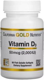 Вітамін California Gold Nutrition Вітамін D3, 2000 МО, Vitamin D3, 90 капсул з рибячого желатину (CGN-01179)