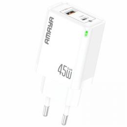 Адаптер живлення для телефона Amaya E45D White 45W GaN (1USB-A/1C)