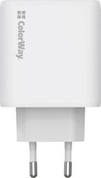 Адаптер живлення для телефона ColorWay GaN Mini 50W PD Port PPS USB (Type-C PD 30W + Type-C PD 20W) White (CW-CHS050PD-WT)