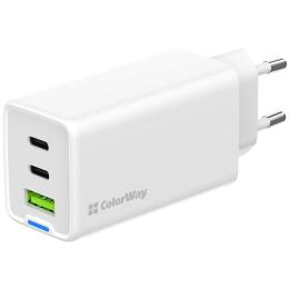 Адаптер живлення для телефона ColorWay GaN Mini 65W PD Port PPS USB (USB-2C1A) White (CW-CHS058PD-WT)