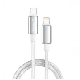 Дата-кабель ColorWay Type-C (тато)  -  Lightning (тато) zinc alloy braided 30W 1м White (CW-CBPDCL098-WT)