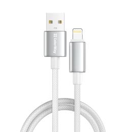 Дата-кабель ColorWay USB (тато)  -  Lightning (тато) zinc alloy braided 3А 2м White (CW-CBUL099-WT)