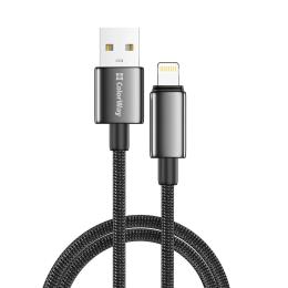 Дата-кабель ColorWay USB (тато)  -  Lightning (тато) zinc alloy braided 3А 2м Black (CW-CBUL099-BK)