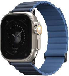 Ремінець для смарт-годинника UNIQ Revix Premium для Apple Watch Series 1-9/SE/SE2/Ultra/Ultra 2 42/44/45/49mm Magnetic Leather Mist blue (888646368429