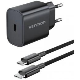 Мережевий зарядний пристрій для телефона Vention 1xUSB-C 20W + USB-C cable М-М Black