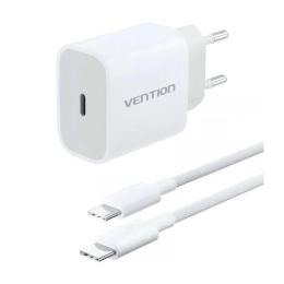 Мережевий зарядний пристрій для телефона Vention 1xUSB-C 20W + USB-C cable М-М White