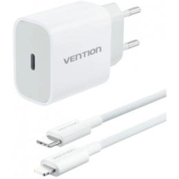 Мережевий зарядний пристрій для телефона Vention 1xUSB-C 20W + USB-C to Lightning cable М-М White